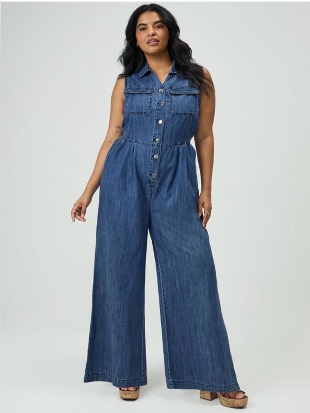 Wide Leg Lightweight Denim Jumpsuit